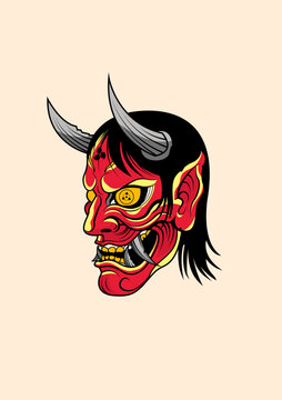 Japanese Hannya Demon Mask Illustration