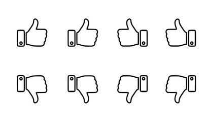 Thumbs up and down outline icon vector set with editable stroke on white © Abirex