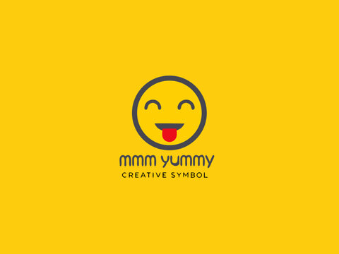 A cheerful smiley face with the text mmm yummy below it