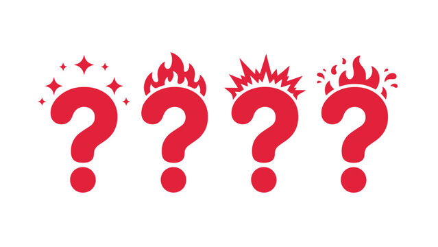 A series of question marks with different red symbols on a white background