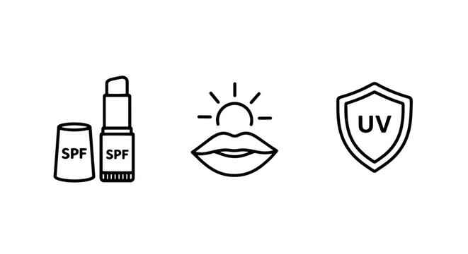 SPF Lip Balm Icons: UV Protection and Sun Care for Healthy, Hydrated Lips in Summer and Outdoors
