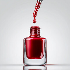 Red Polish Bottle - Bottle of Red Nail Polish with Droplet