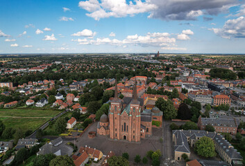 Obraz premium French-Inspired Gothic Architecture: Aerial of Roskilde Cathedral