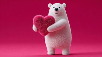 teddy bear holding a large heart, pink background, copy and text space