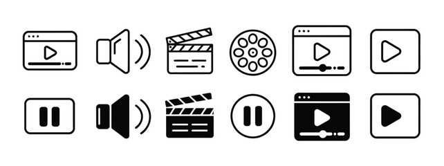 Video icon set, cinema and movie symbols in vector illustration, film industry and media concept