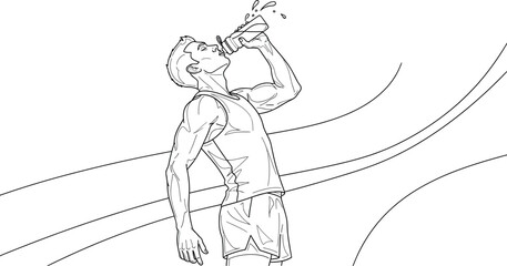 Fototapeta premium Athletic man drinking water from a bottle during a workout session with a refreshing hydration moment captured
