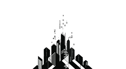Fototapeta premium Modern cityscape with skyscrapers and rising smoke