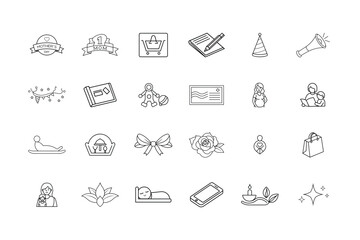 International Mother&rsquo;s Day 2026 Outline Vector Icon Set