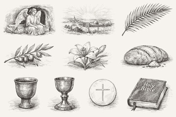 Christian Holy Week and Faith Symbol Sketches