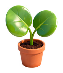 Cute Round Leaf Potted Plant Cartoon PNG
