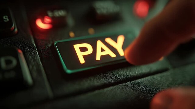 Glowing PAY button on digital payment terminal
