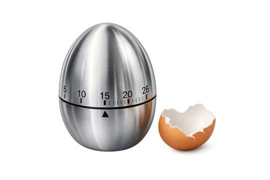 Egg timer with broken shell on transparent background