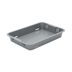 Minimalist gray plastic tray with ventilation slots on a plain black background for storage