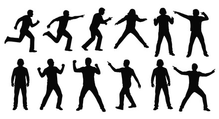 Silhouettes of people in various dynamic and active poses