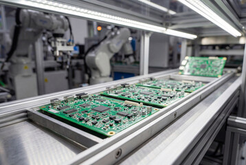 Fototapeta premium Microchip production line. AI-generated image