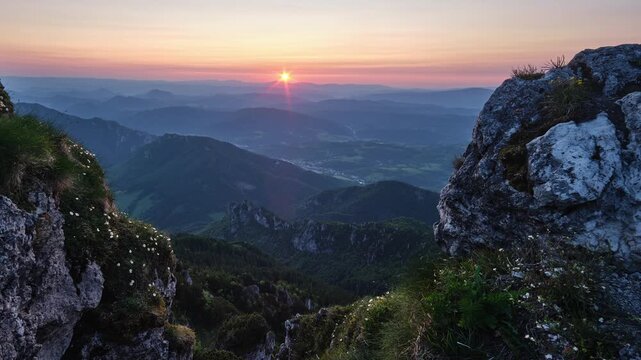 Sunset Mountain Peaks Timelapse With Zoom In.