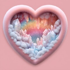 Obraz premium Crystal cave inside heart shape with colorful background and fluffy details