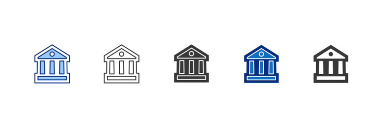 Public Building vector icon set in line, glyph, and blue style 