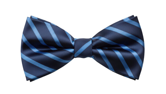 A stylish blue and dark navy striped bow tie isolated on transparent background