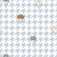 Light blue seamless abstract geometric houndstooth floral rustic pattern