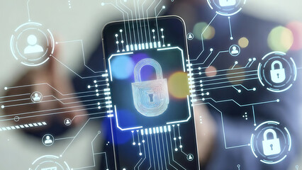 Obraz premium Cloud Security Data Protection Mobile Cyber Security Concept.