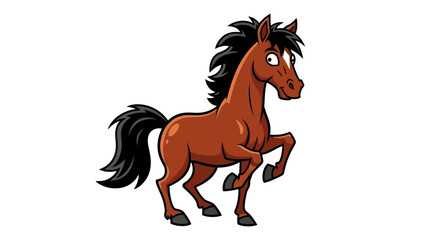 Obraz premium A cartoon brown horse running with flowing mane and tail, viewed from the side in a simple illustration style