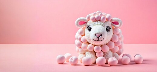 Cute Sheep Character Made of Pink and White Marshmallows