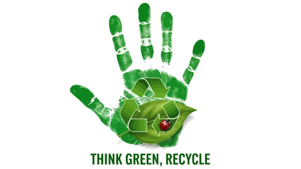 Handprint made of green leaves promoting eco-friendly practices and recycling
