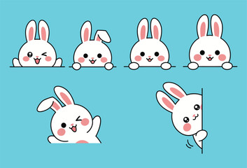 Obraz premium Happy easter bunny faces collection easter greeting card ideas
