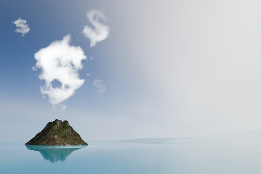 3d render of dollar sign shaped steam rising from volcano