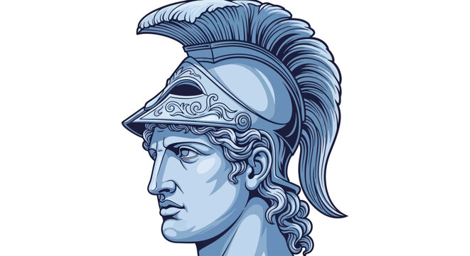 Ancient Greek warrior profile illustration with helmet and plume, showcasing cultural heritage in a detailed drawing from a side viewpoint