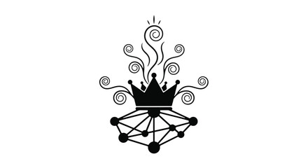 Stylized crown with swirling lines and geometric shape
