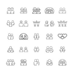 Friendship line art Vector Icon set