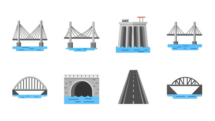 Collection of Diverse Bridge and Dam Icons