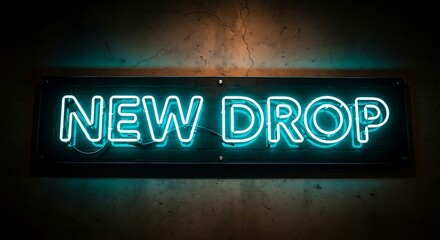 Fototapeta premium Vibrant neon sign announcing new drop