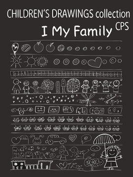 Children s drawings collection a whimsical chalkboard doodle illustration