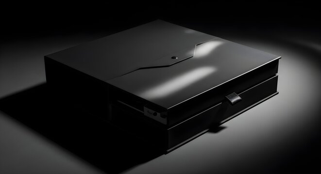 Modern black safe box with sleek design and metallic finish