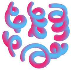 Obraz premium Collection of abstract 3d neon pink and blue gradient swirling tube shapes set against a clean white background
