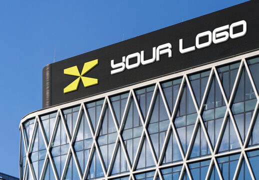 Perspective Logo Sign on Building Mockup