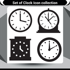 Minimalist black silhouette icons of clocks, featuring alarm and pocket watch styles for various uses