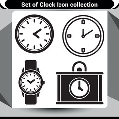 Collection of simple black outline clock icons, ideal for web design and time-related applications