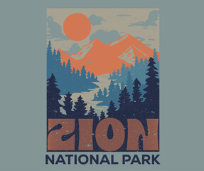 Summer adventure. Mountain Outdoors t shirt vector design. Zion national park. Wild life art. Mountain artwork for apparel, sticker, batch, background, poster and others. © riaz