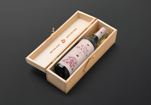 Open Wooden Wine Box Mockup