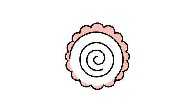Single piece of pink and white narutomaki fish cake with a characteristic spiral pattern shown in a simple vector illustration.