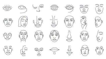 Fototapeta premium Abstract Line Art Faces and Eyes Collection - Minimalist Doodle Style