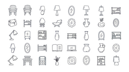 Fototapeta premium Set of Hand-Drawn Furniture and Home Decor Icons - Vector Illustration