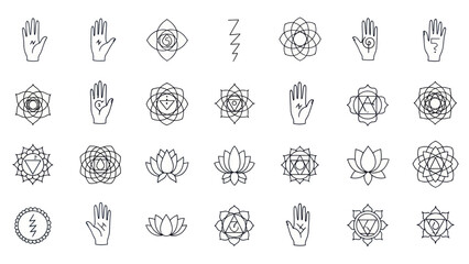 Spiritual Symbols: Hands, Chakras, Lotus Flowers, Sacred Geometry, Lightning