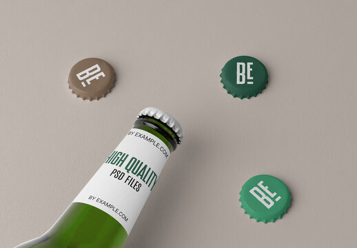 Beer Bottle Crown Cap PSD Mockup