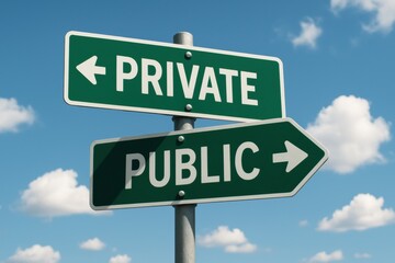 Navigating choices private vs public directions sign in urban clear sky informative perspective