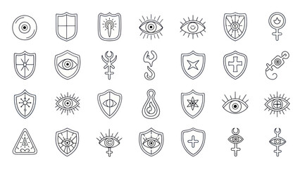 Mystic Symbols Collection: Shields, Eyes, Alchemy Icons, Celestial & Protection Icons